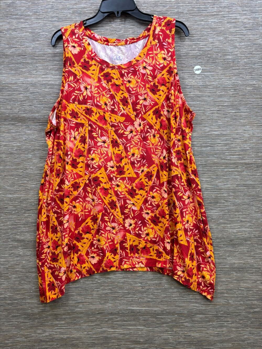 LOGO Layers Floral Tank Top Womens Size 2X Orange Red Sleeveless Boho NEW
